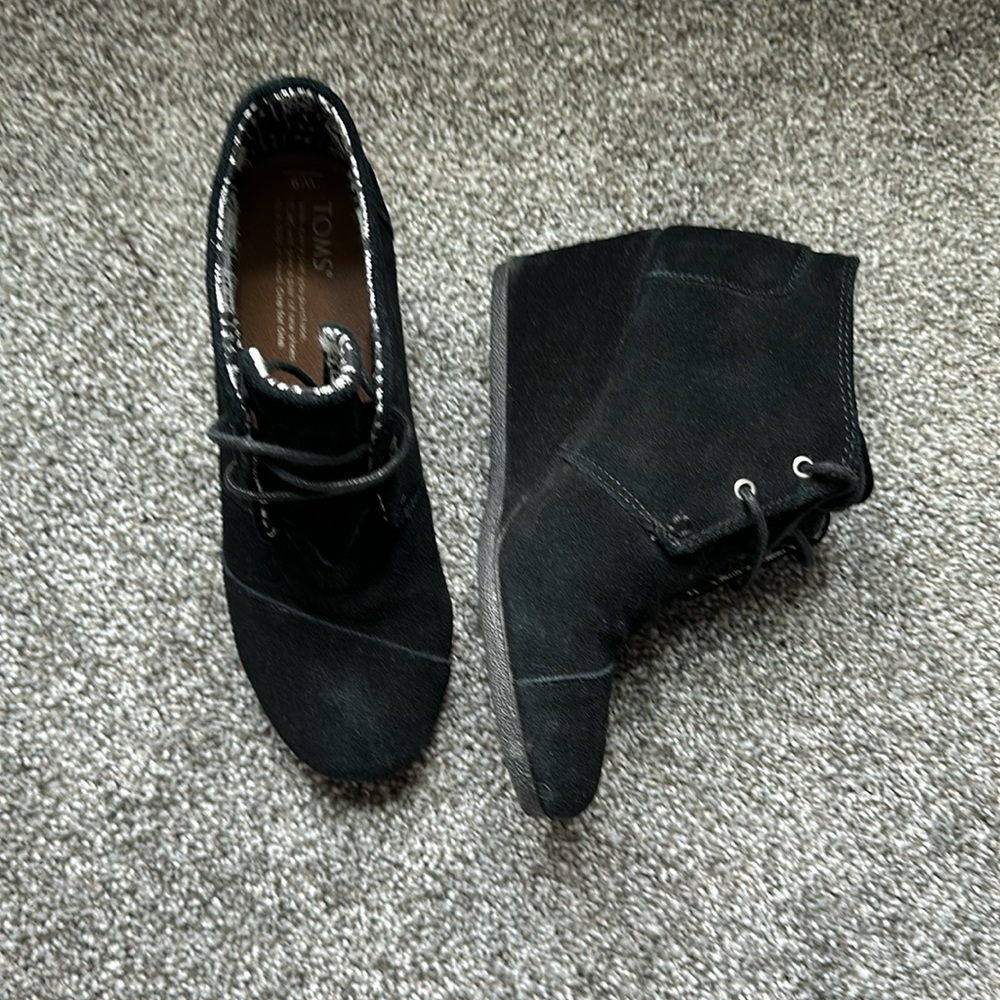 Black Toms wedge bootie